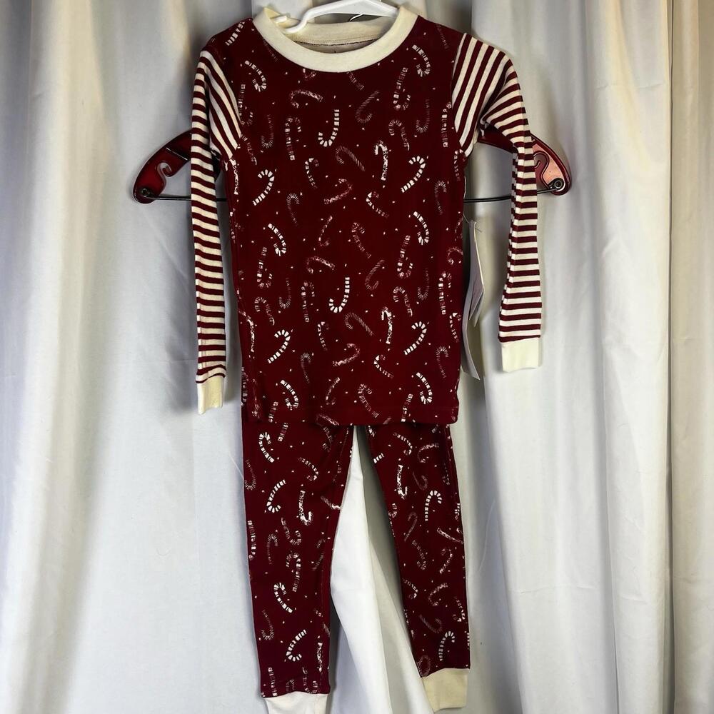 BURT'S BEES TODDLER Candy Cane Stripe Holiday 2 pc Organic PAJAMA Set 3T- NWT